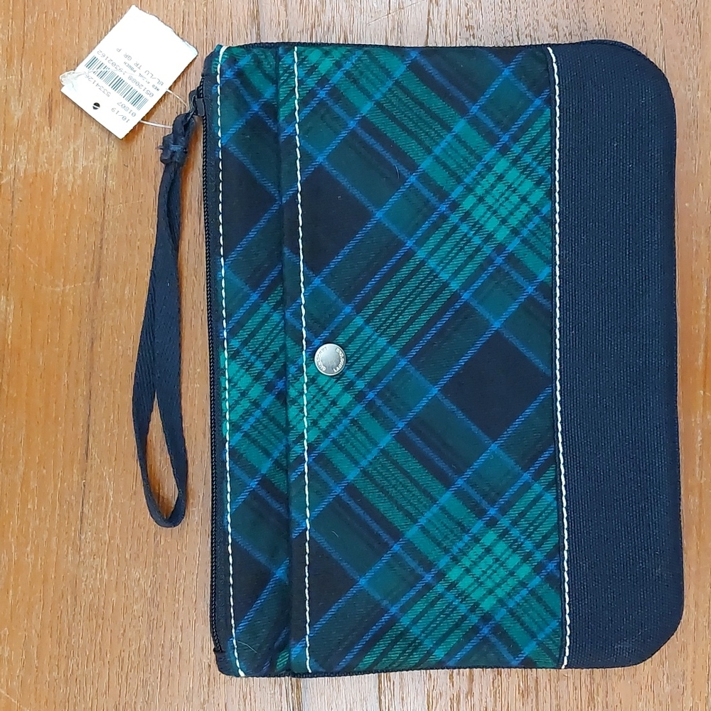 Land's End Plaid Clutch Wristlet Flannel & Canvas NWT